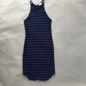 LNA Blue & Black Cotton Fitted Halter Dress